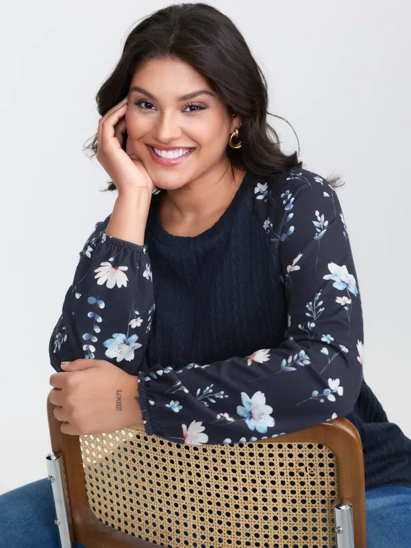 Textured Floral Raglan Sleeve Sweatshirt sold by Bloomchic