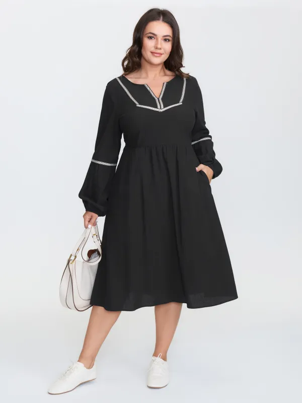 Color Contrast Balloon Sleeve Midi Dress sold by Bloomchic