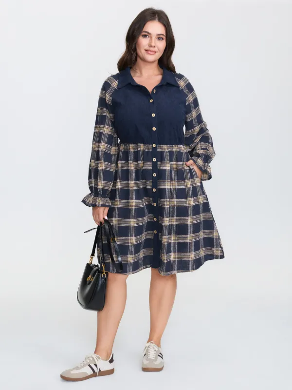 Plaid Pattern Contrast Shirt Midi Dress sold by Bloomchic
