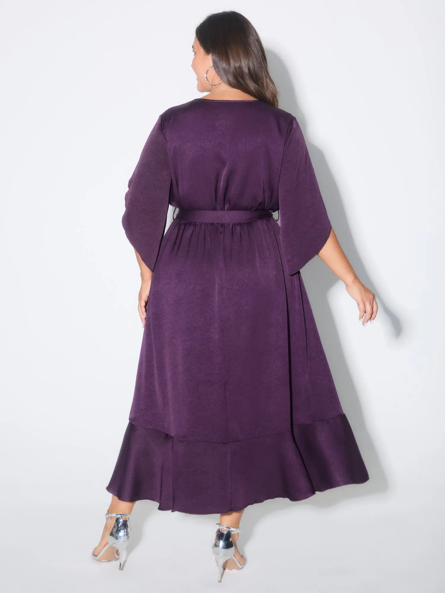 Petal Trim Sleeve Belted Waist Midi Dress sold by Bloomchic product image thumbnail 4