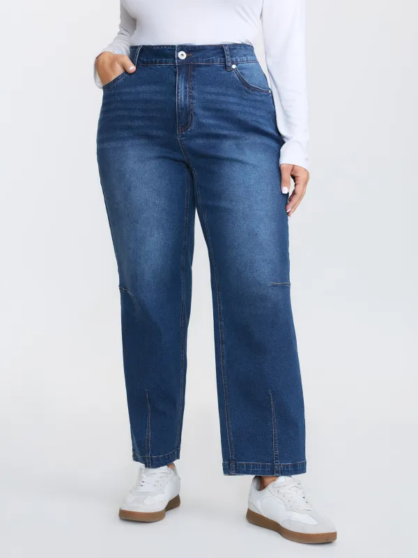 Stretchy Mid-Rise Straight-Leg Jeans sold by Bloomchic