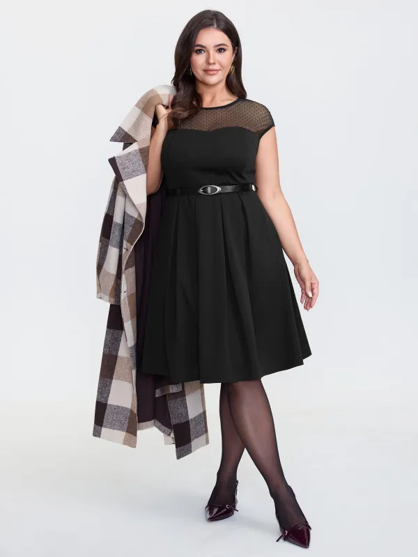Sheer Polka Dots Neckline Belted Midi Dress sold by Bloomchic