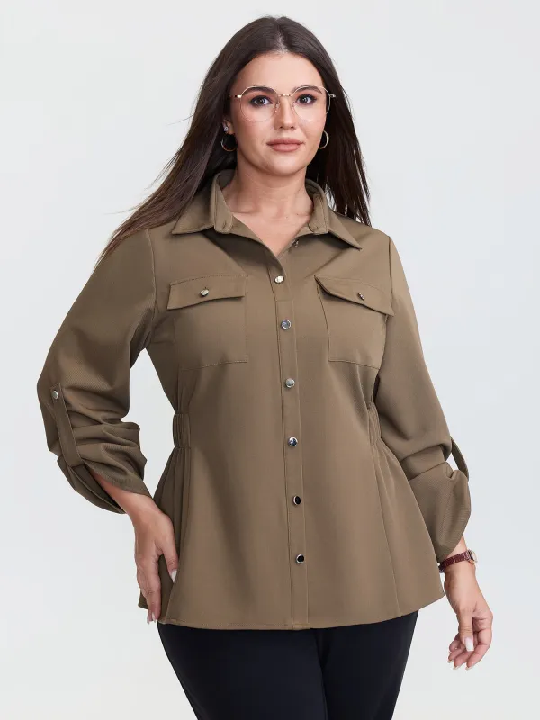 Tab Sleeve Shirred Side Waist Blouse made by Bloomchic