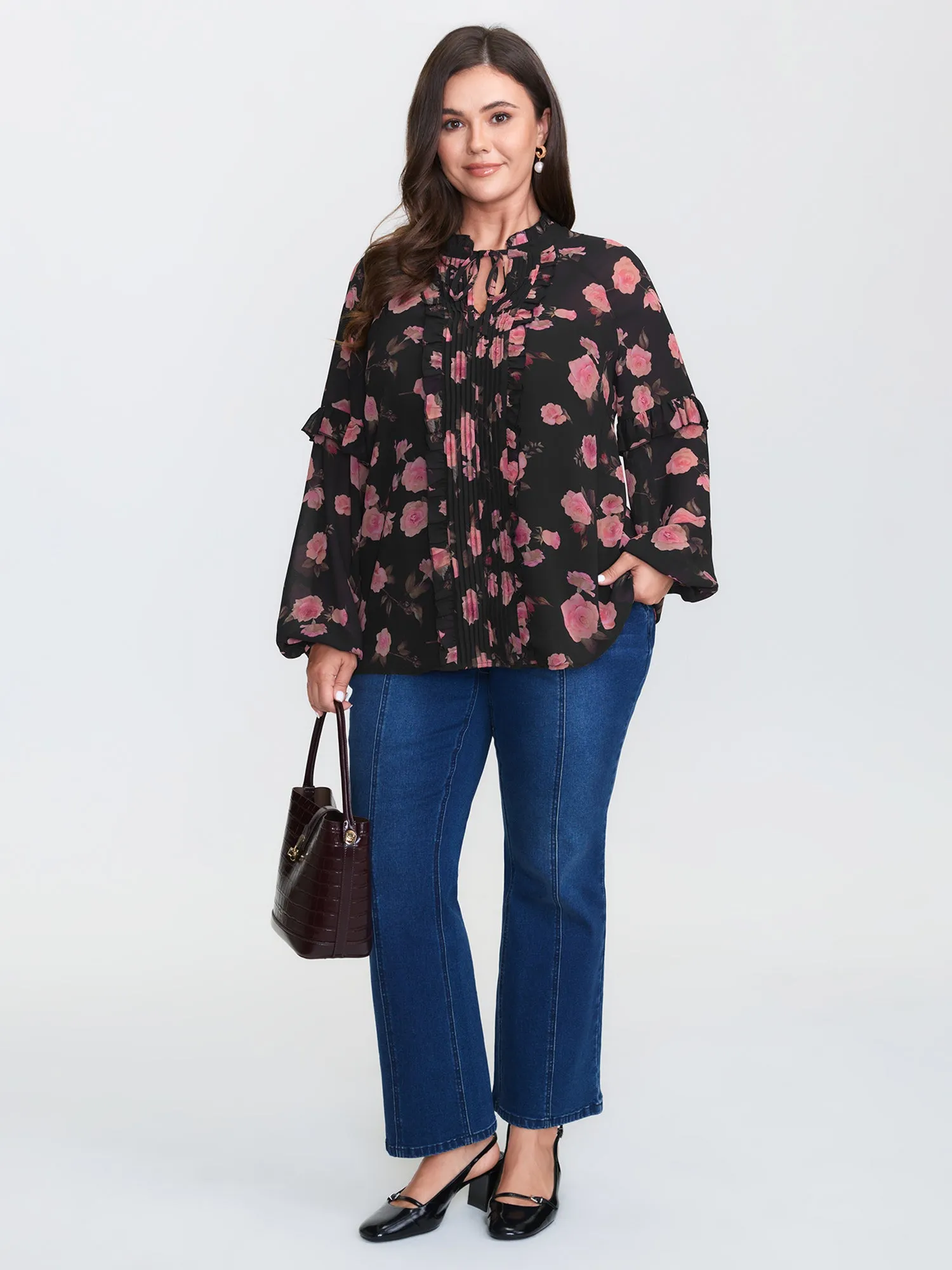Floral Print Sheer Ruffled Sleeve Detail Blouse sold by Bloomchic product image thumbnail 2