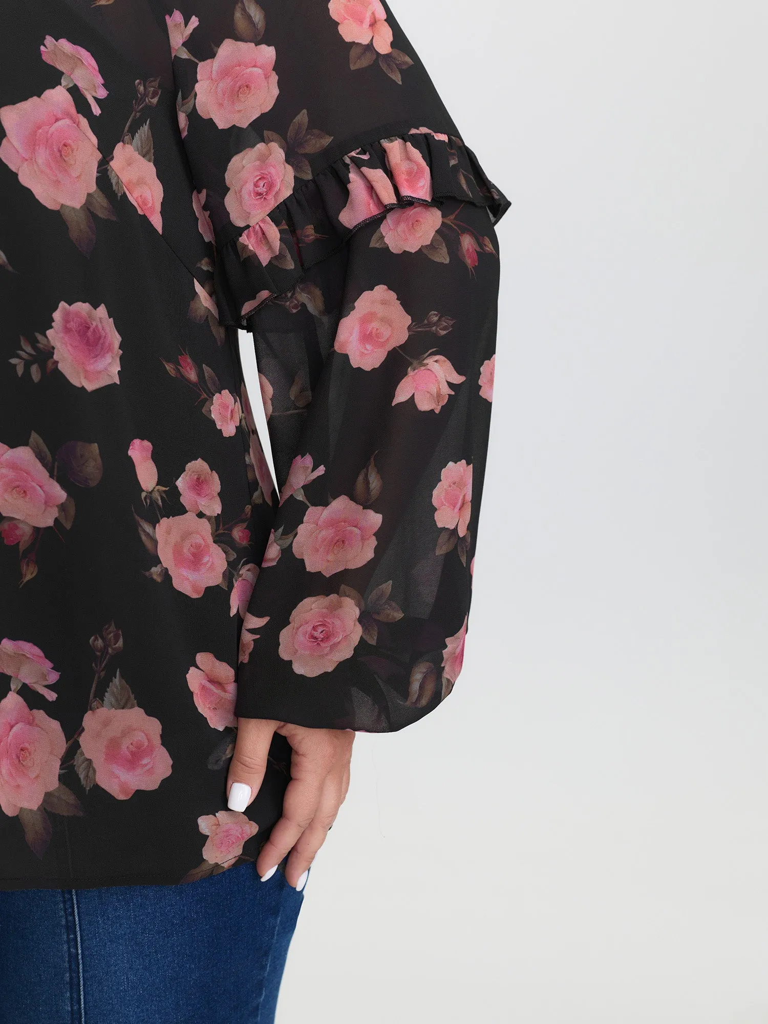 Floral Print Sheer Ruffled Sleeve Detail Blouse sold by Bloomchic product image thumbnail 4