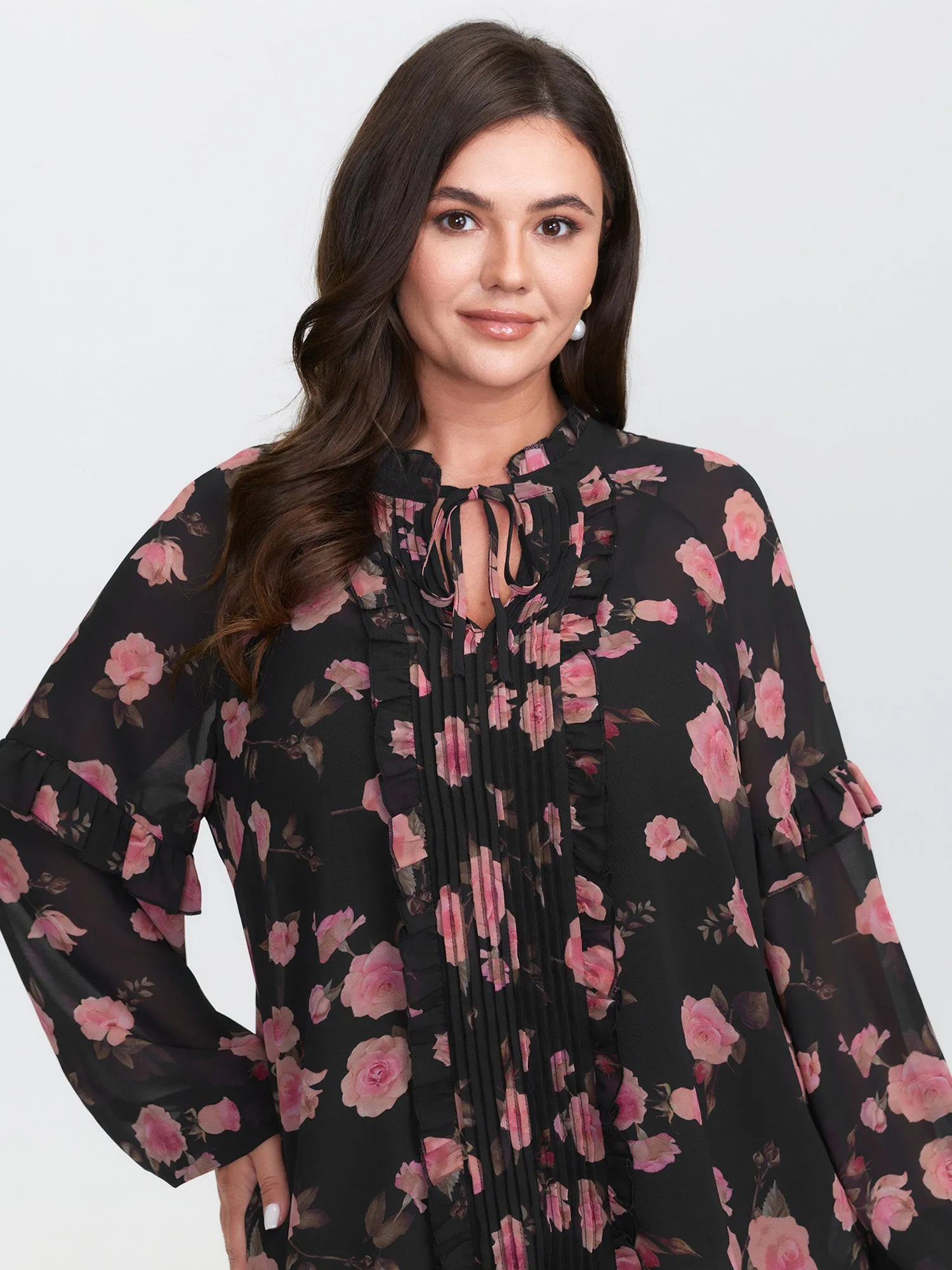 Floral Print Sheer Ruffled Sleeve Detail Blouse sold by Bloomchic product image thumbnail 3
