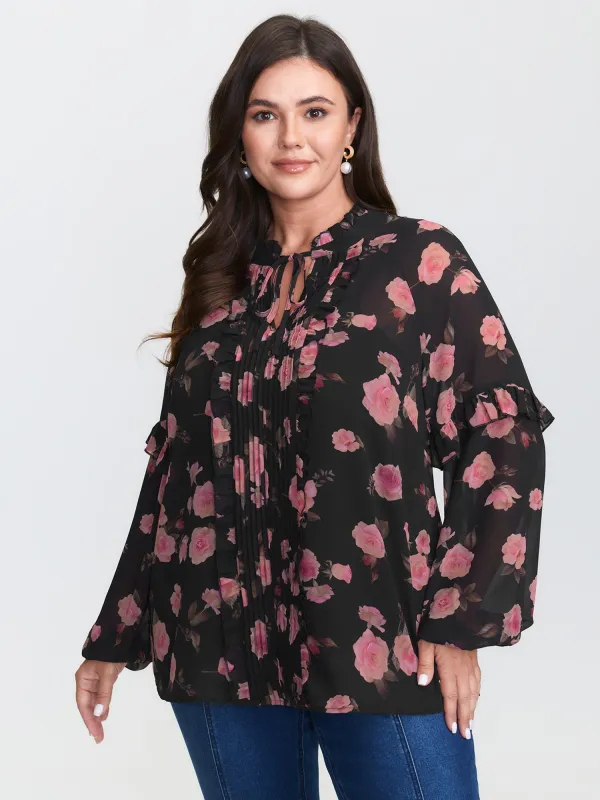 Floral Print Sheer Ruffled Sleeve Detail Blouse sold by Bloomchic