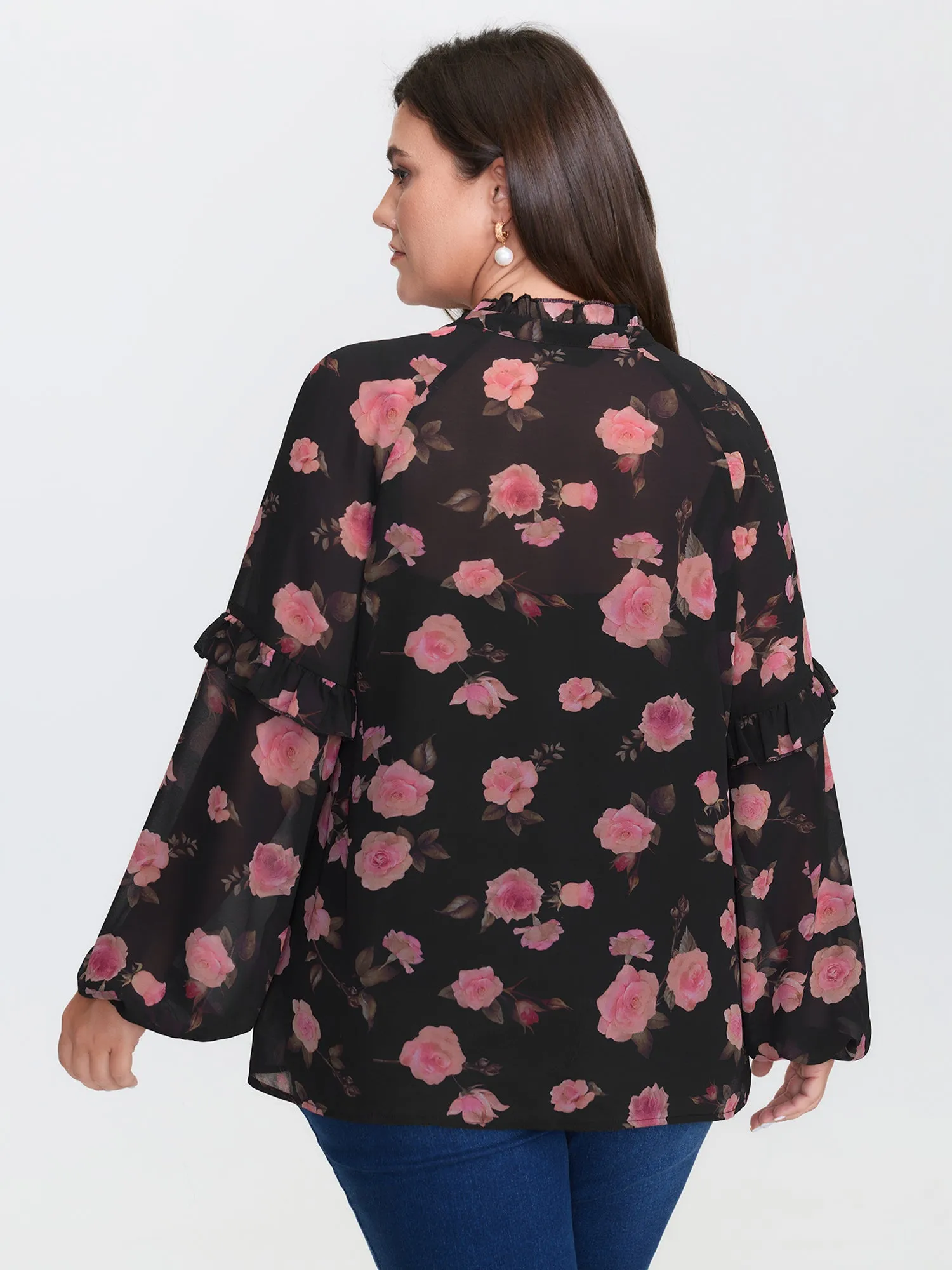 Floral Print Sheer Ruffled Sleeve Detail Blouse sold by Bloomchic product image thumbnail 5
