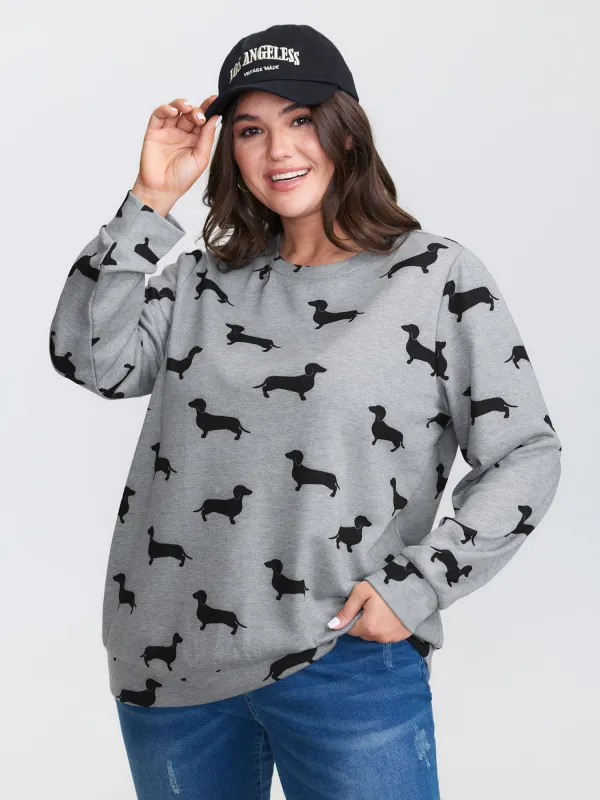 Puppy Print Round Neck Sweatshirt sold by Bloomchic