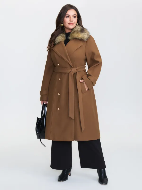 Detachable Fur Belted Cinched-Waist Coat sold by Bloomchic