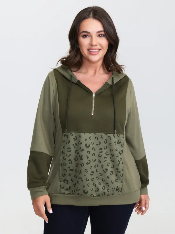 Leopard Print Colorblock Hoodie made by Bloomchic
