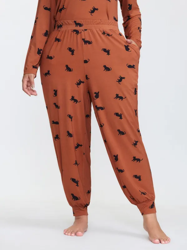 Midnight Cat Print Stretchy Lounge Bottoms sold by Bloomchic