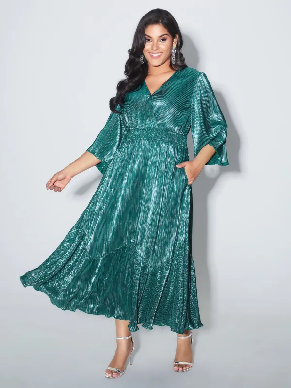 Shimmery Gold Stamped Textured Midi Dress made by Bloomchic