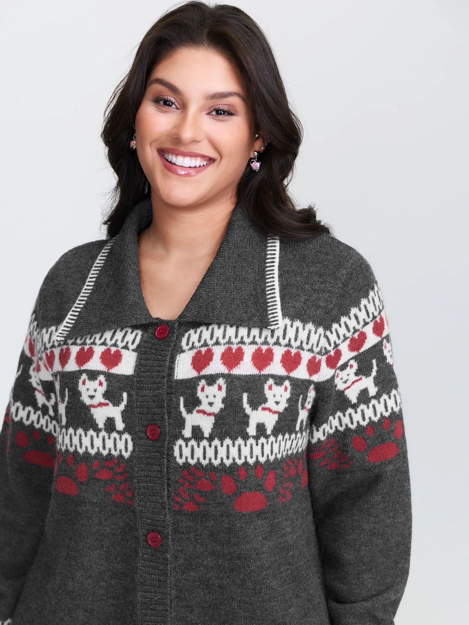 Animal Print Jacquard Polo Collar Knit Cardigan sold by Bloomchic product image thumbnail 2