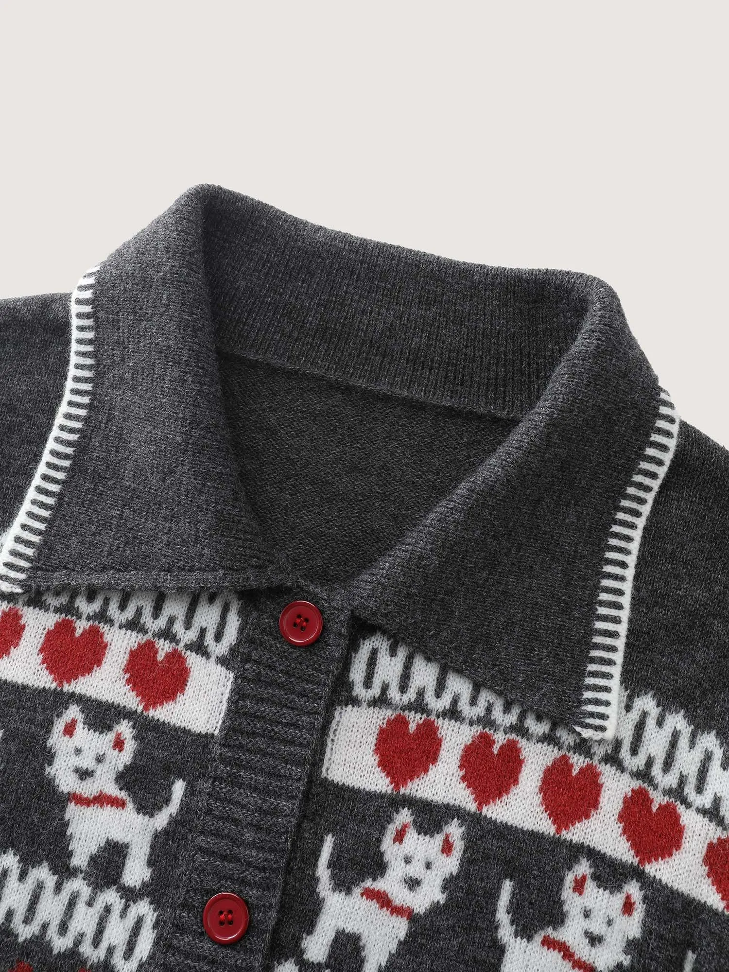 Animal Print Jacquard Polo Collar Knit Cardigan sold by Bloomchic product image thumbnail 5