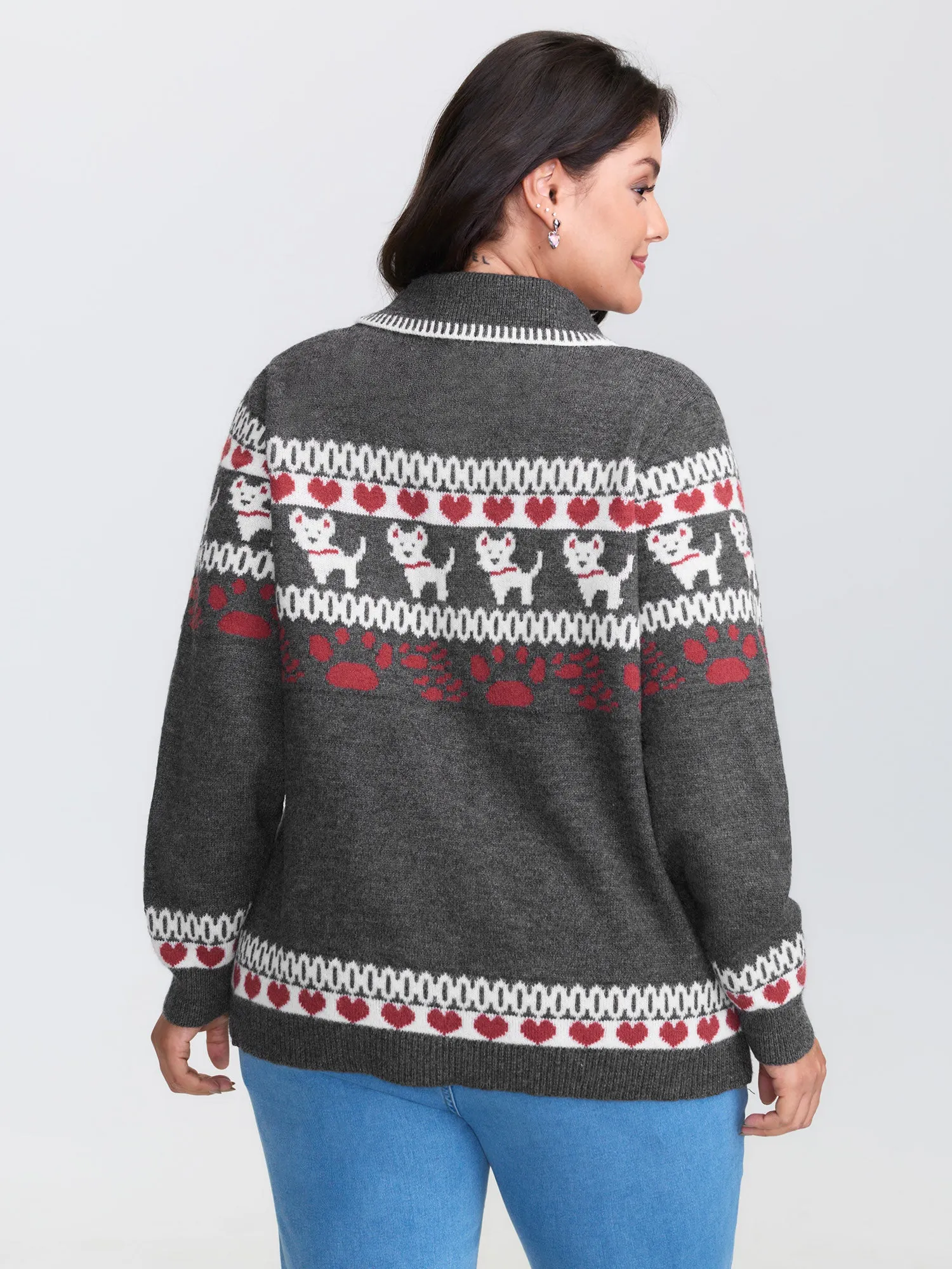 Animal Print Jacquard Polo Collar Knit Cardigan sold by Bloomchic product image thumbnail 4