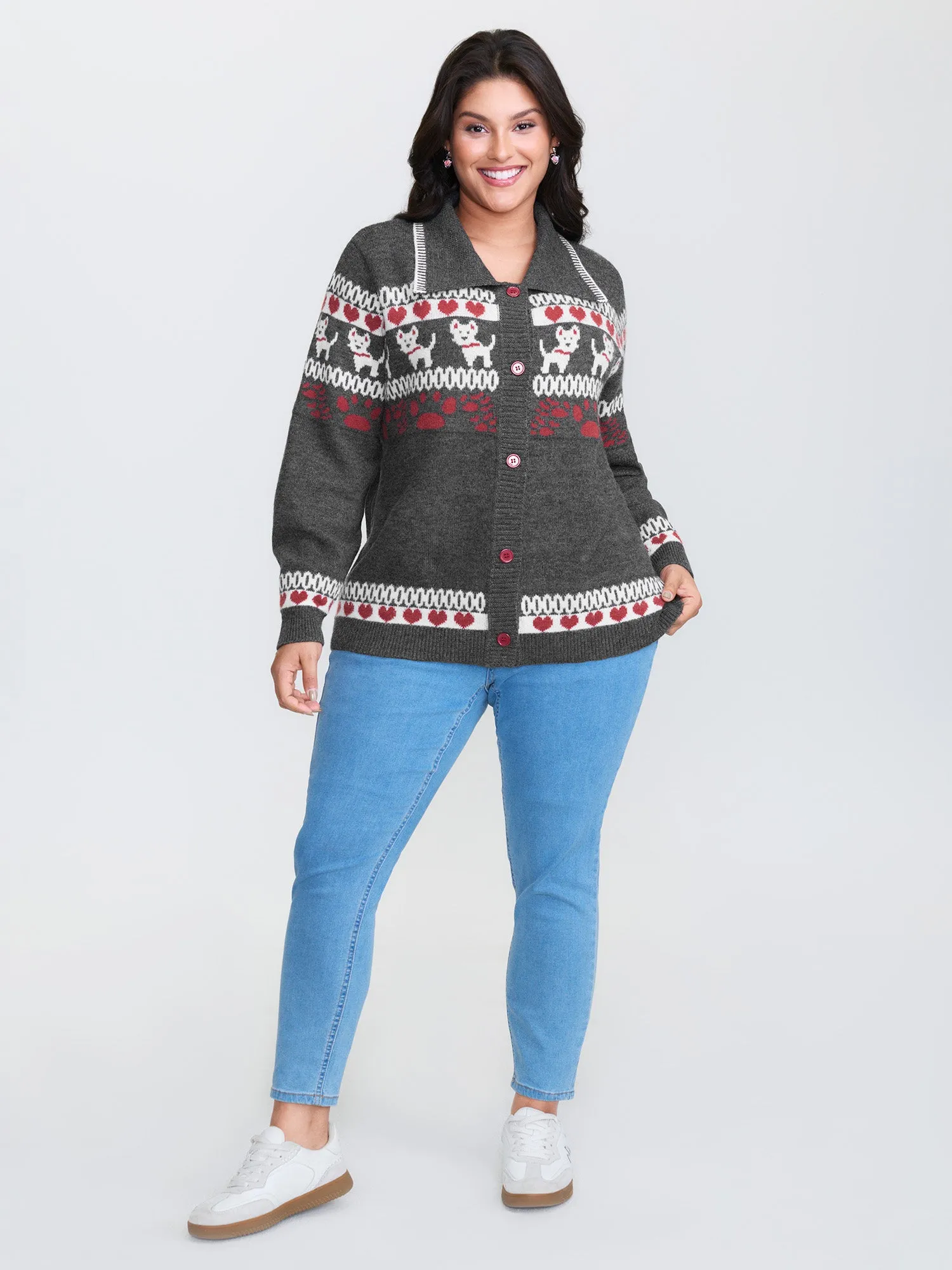 Animal Print Jacquard Polo Collar Knit Cardigan sold by Bloomchic product image thumbnail 3