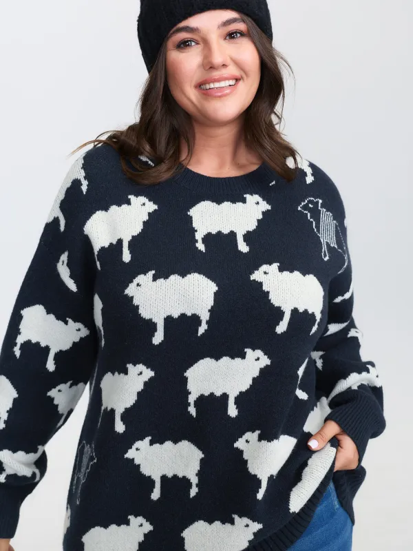 Supersoft Lamb Everywhere Pattern Jacquard Pullover sold by Bloomchic