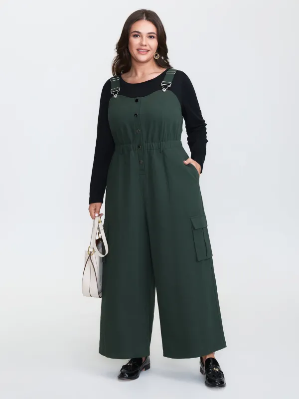 Adjustable Overall Shirred Wide-Leg Jumpsuit sold by Bloomchic