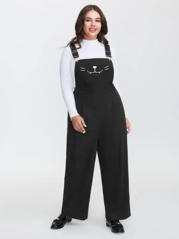 Cat Embroidered Adjustable Overall Jumpsuit sold by Bloomchic