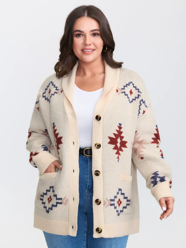 Boho Jacquard Print Pocket Knit Cardigan sold by Bloomchic