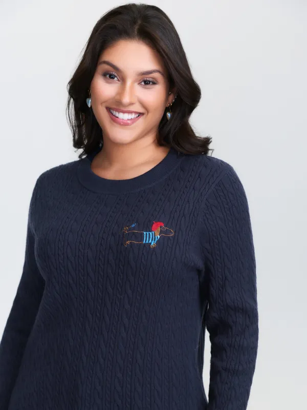 Supersoft Textured Puppy Embroidered Pullover sold by Bloomchic