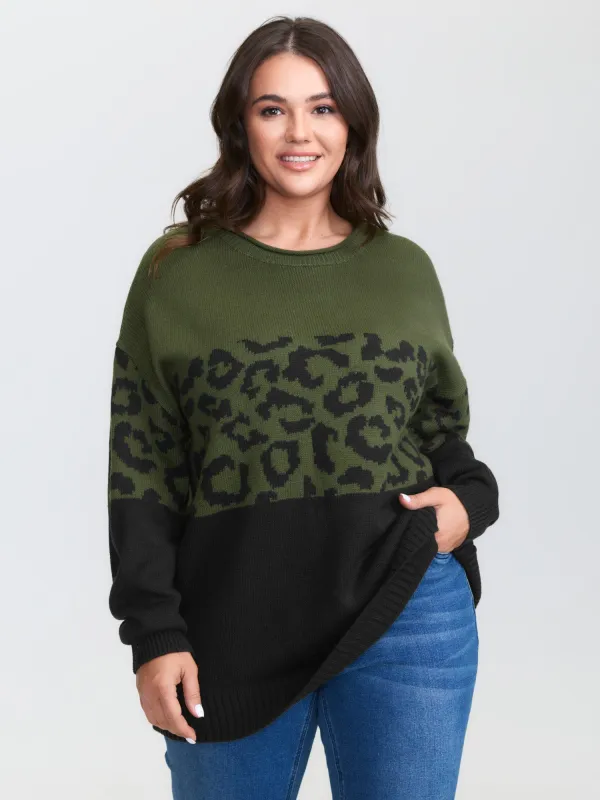 Leopard Print Color Contrast Pullover sold by Bloomchic