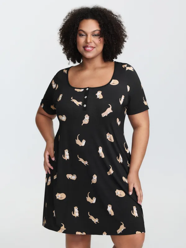Cozy Day Print Stretchy Lounge Dress sold by Bloomchic