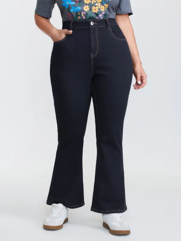 Supersoft Stretchy Mid-Rise Flared Hem Jeans sold by Bloomchic