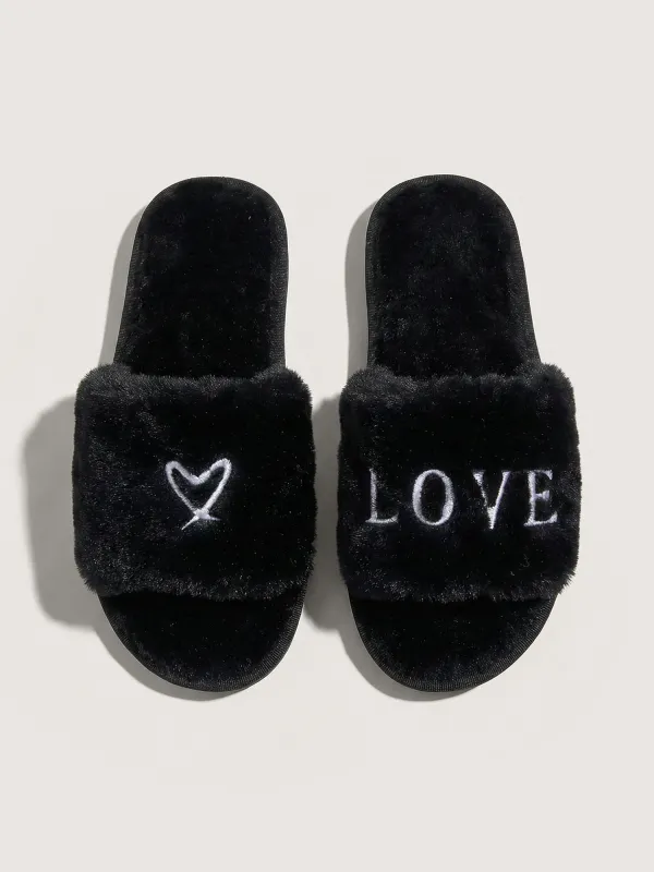 Heart & LOVE Pattern Plush Slippers made by Bloomchic