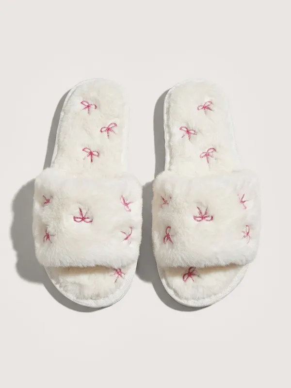 Cute Bow Embroidery Plush Slippers made by Bloomchic