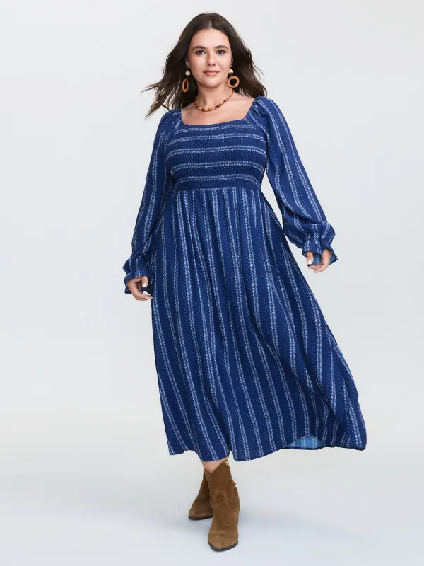 Stripe Ruffled Cuff Sleeve Maxi Dress sold by Bloomchic