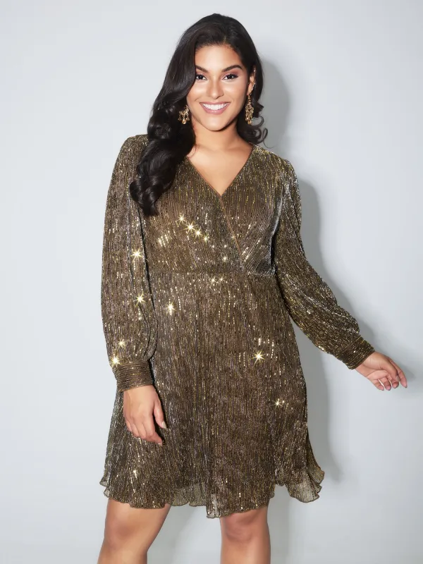 Glitter Surplice Neck Knee Dress made by Bloomchic