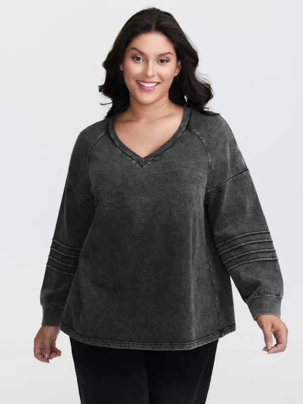 V-Neck Drop Shoulder Vintage Sweatshirt sold by Bloomchic