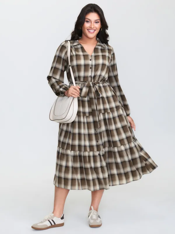 Plaid Print Belted Maxi Shirt Dress sold by Bloomchic