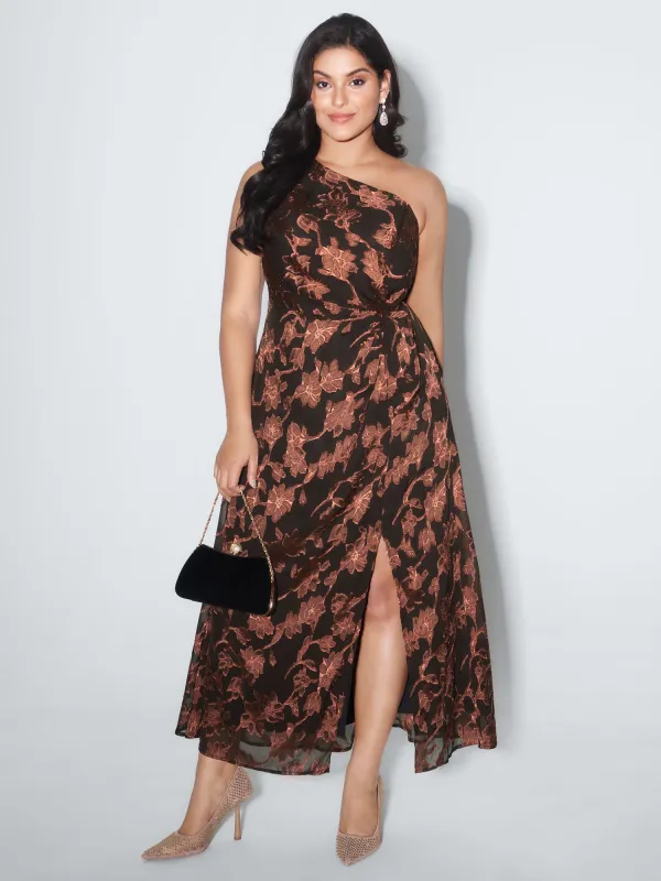 Jacquard Chiffon Knotted Waist Midi Dress sold by Bloomchic