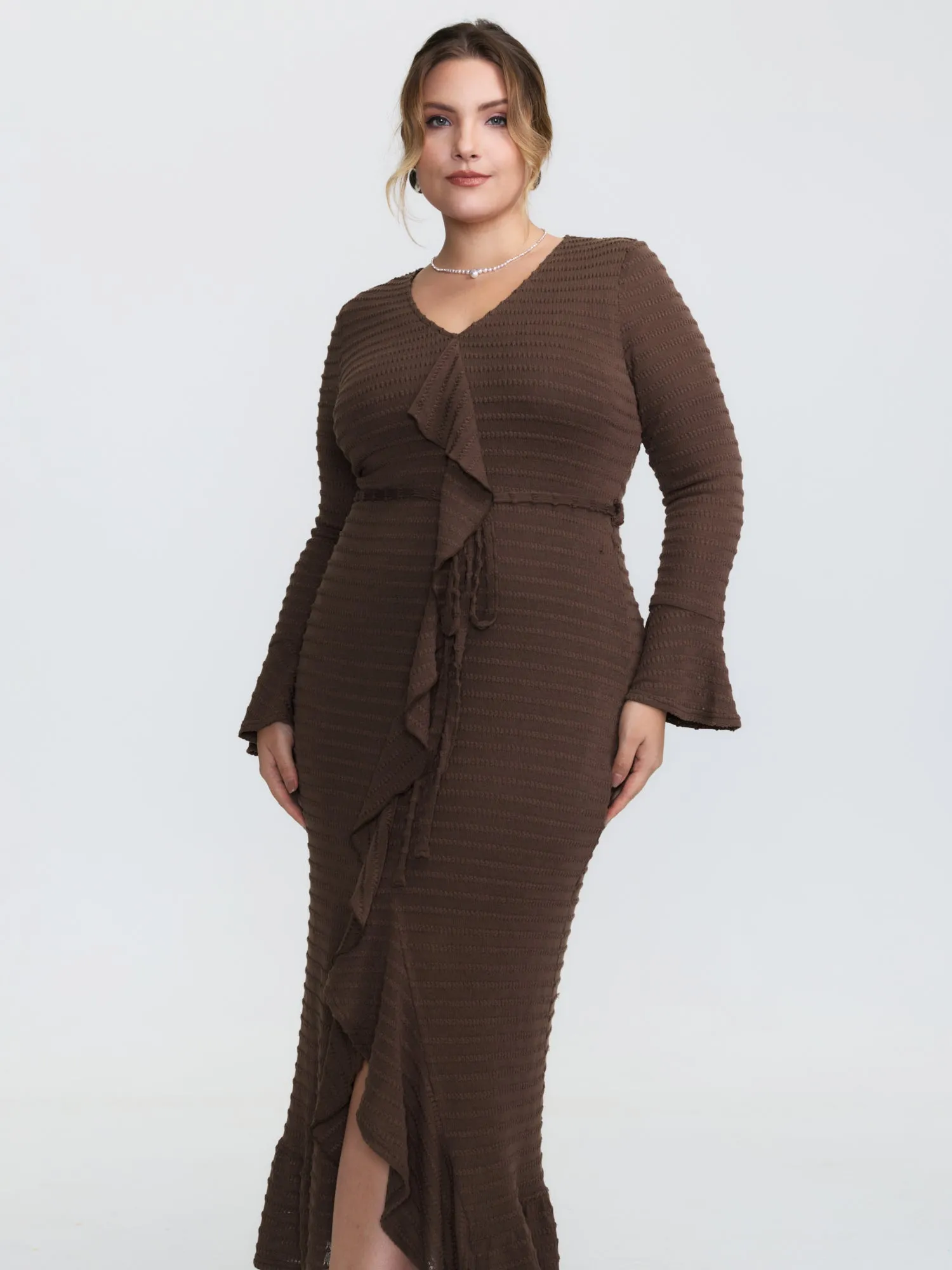 Ruffled Front Slit Ribbed Maxi Dress sold by Bloomchic product image thumbnail 3