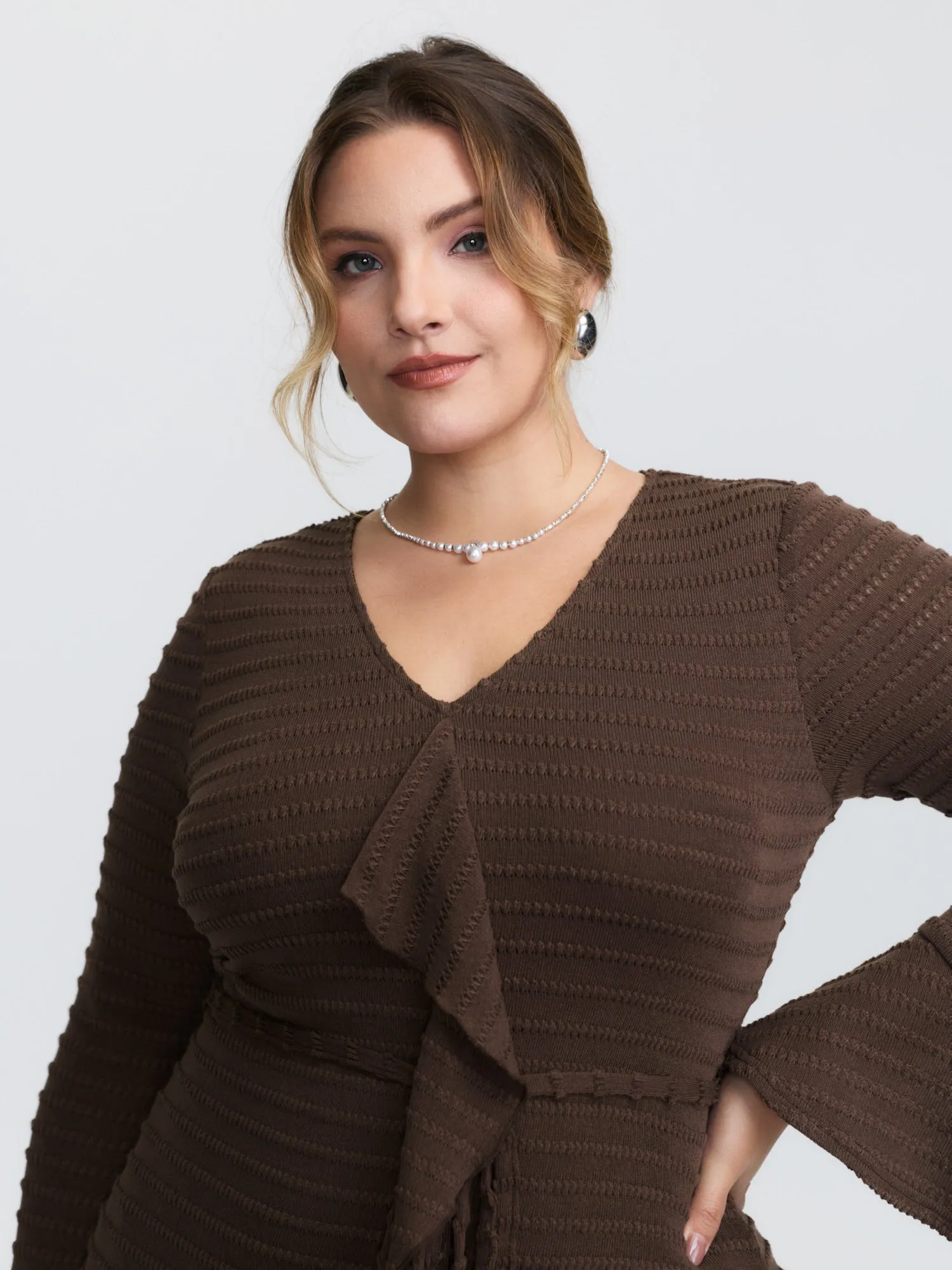 Ruffled Front Slit Ribbed Maxi Dress sold by Bloomchic product image thumbnail 2