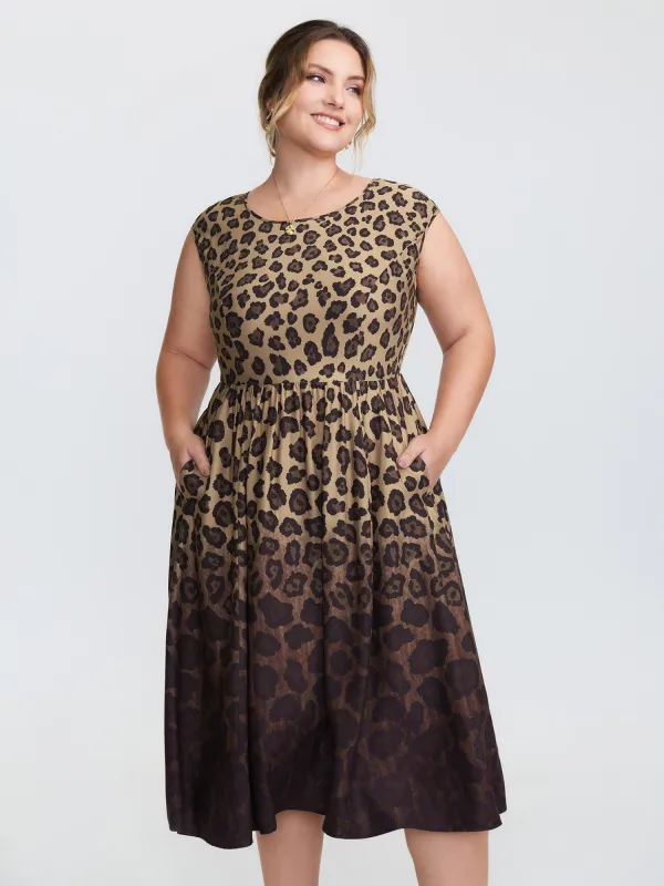 Leopard Print Pockets Stretchy Waist Midi Dress sold by Bloomchic