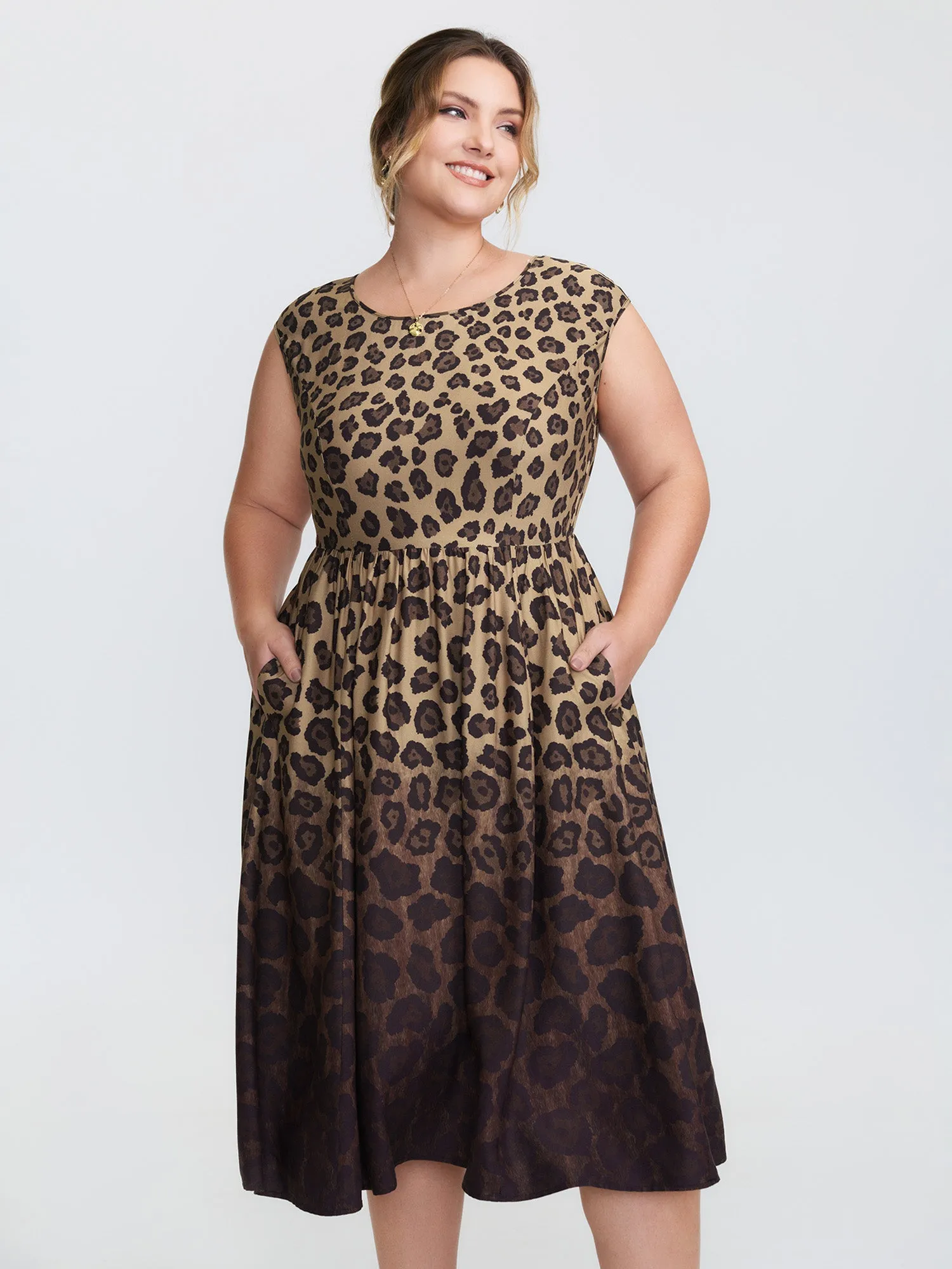 Leopard Print Pockets Stretchy Waist Midi Dress sold by Bloomchic