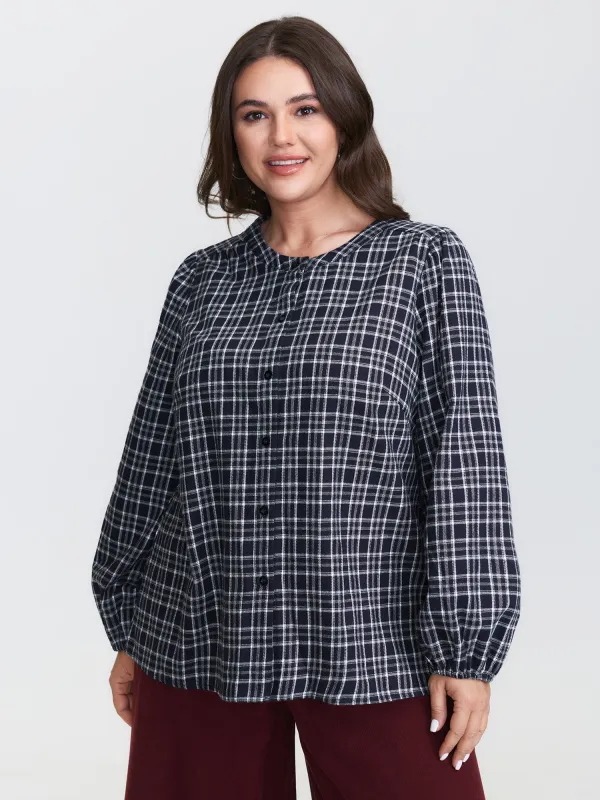 Plaid Pattern Button-Down Blouse sold by Bloomchic