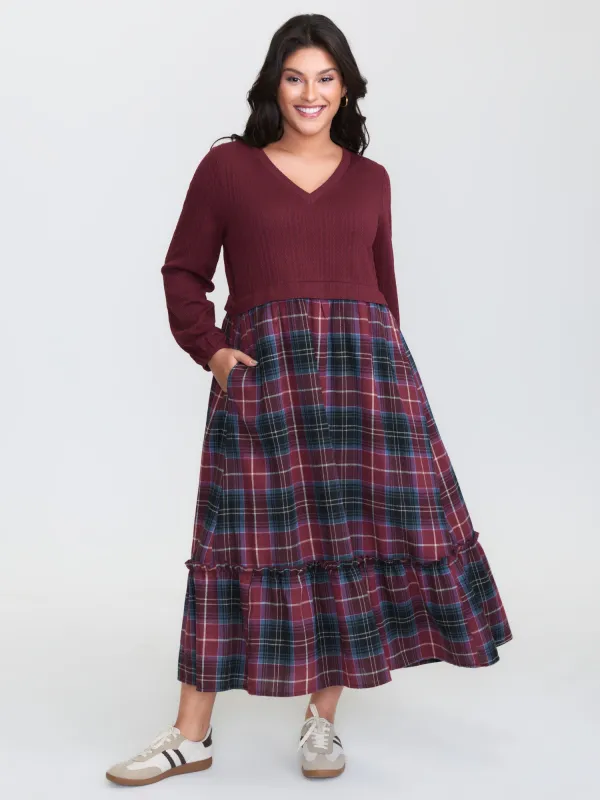 Plaid Print Textured Pockets Midi Dress sold by Bloomchic