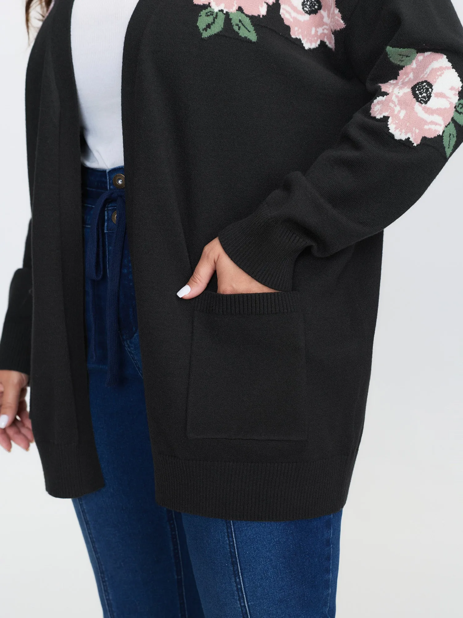 Floral Jacquard Pattern Pockets Knit Cardigan sold by Bloomchic product image thumbnail 3