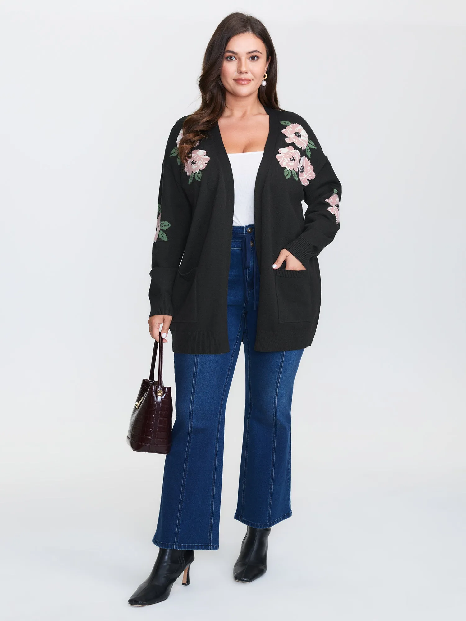 Floral Jacquard Pattern Pockets Knit Cardigan sold by Bloomchic product image thumbnail 2