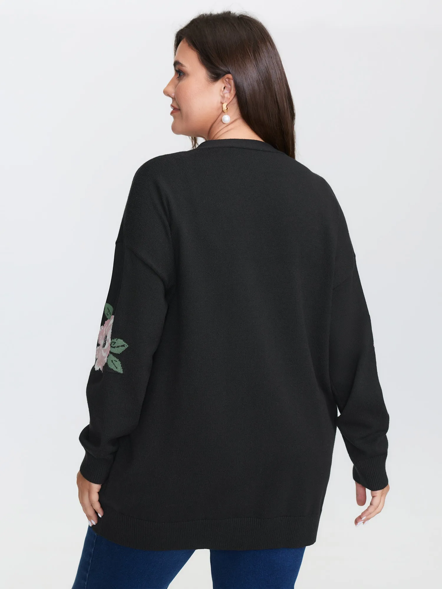 Floral Jacquard Pattern Pockets Knit Cardigan sold by Bloomchic product image thumbnail 4