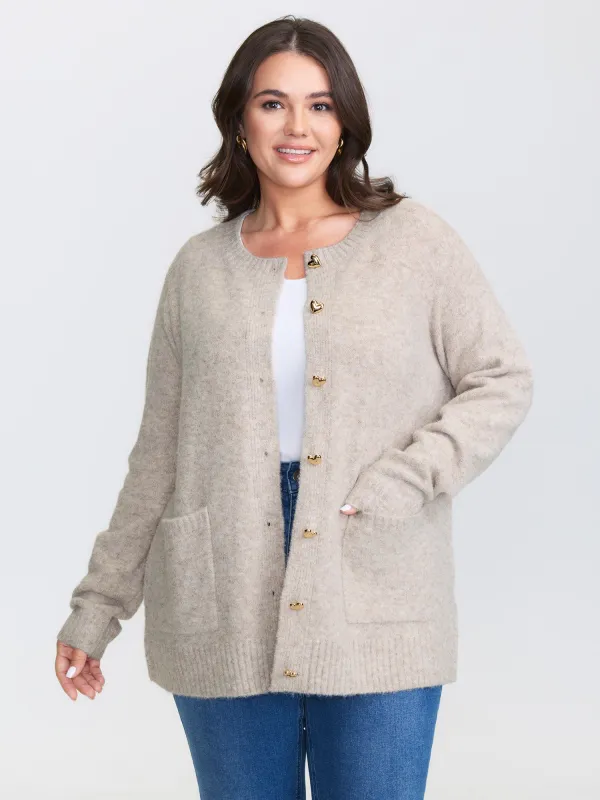 Heart Button-Down Pockets Knit Cardigan sold by Bloomchic