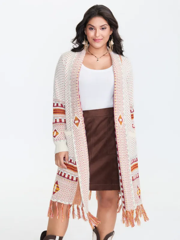 Boho Pattern Tassels Fluffy Texture Knit Cardigan sold by Bloomchic