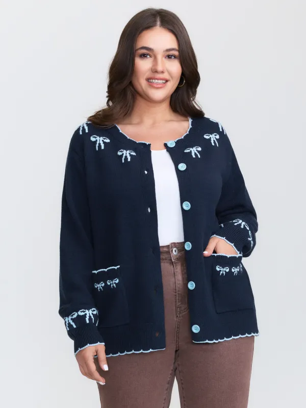 Bow Pattern Jacquard Button Knit Cardigan sold by Bloomchic