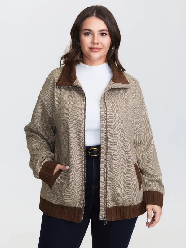 Spliced Color Contrast Pockets Zipper Jacket sold by Bloomchic