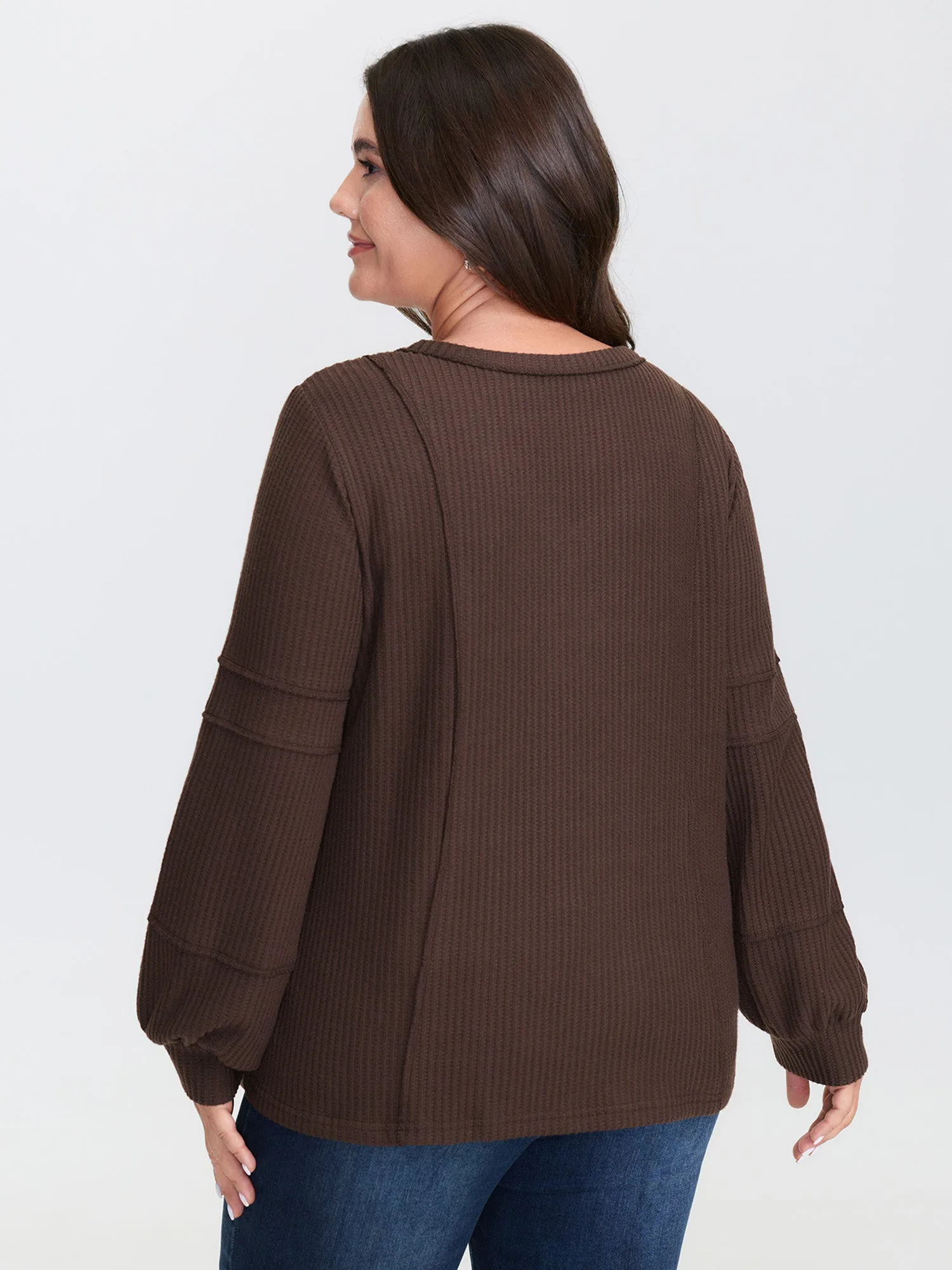 Brushed Waffle Rivet Neckline Sweatshirt sold by Bloomchic product image thumbnail 4